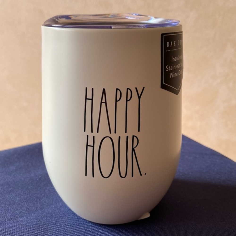 Rae Dunn HAPPY HOUR Wine Insulated Stainless Steel Glass NWT
